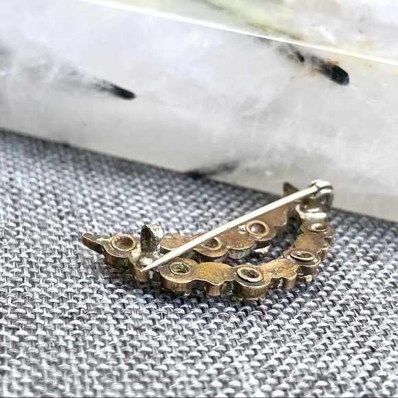 Genuine Vintage Moon Flower Metaphysical 1920s Pin Rhinestone Witchcraft Brooch - Picture 3 of 4